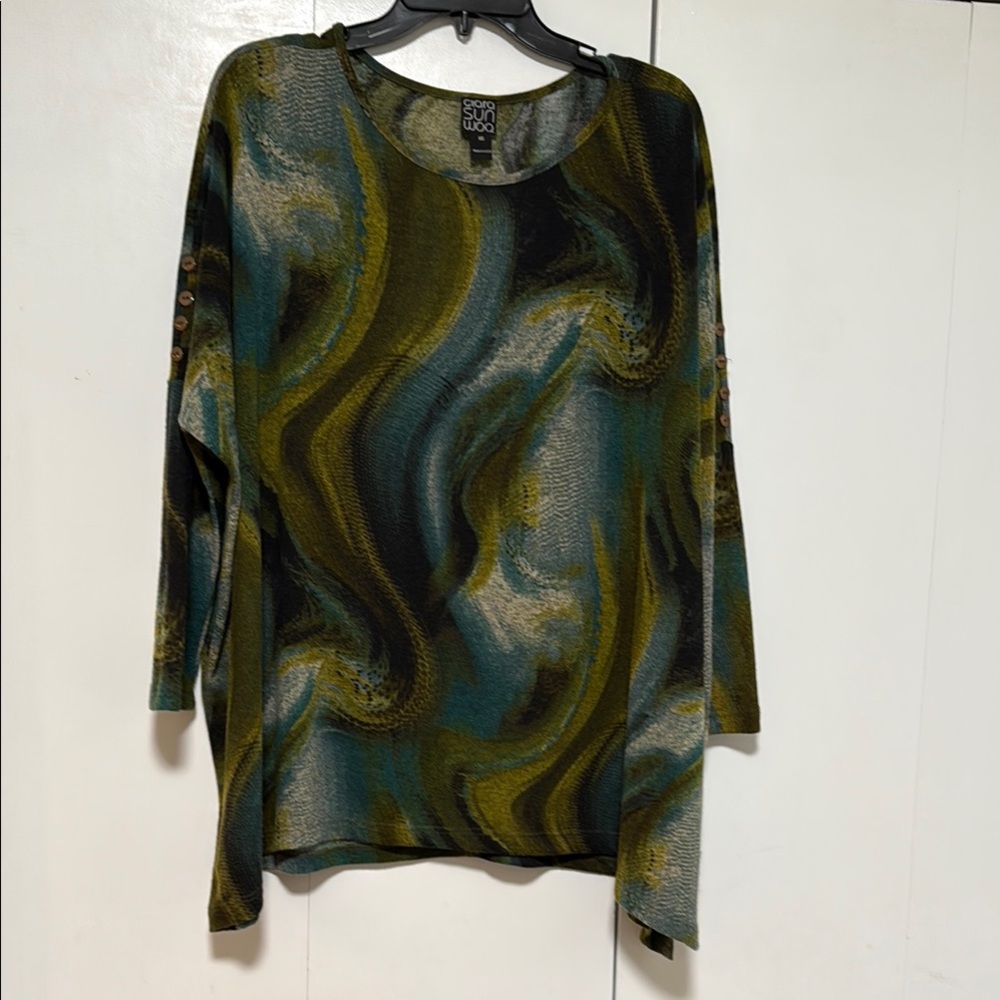 Clara Sun Woo Abstract oversized Green and Brown Women's Top